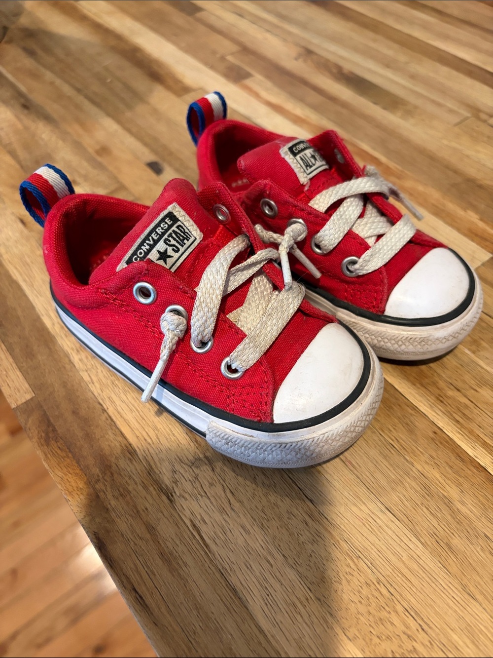 Converse Kids Red Low Top Canvas Sneakers with White Accents